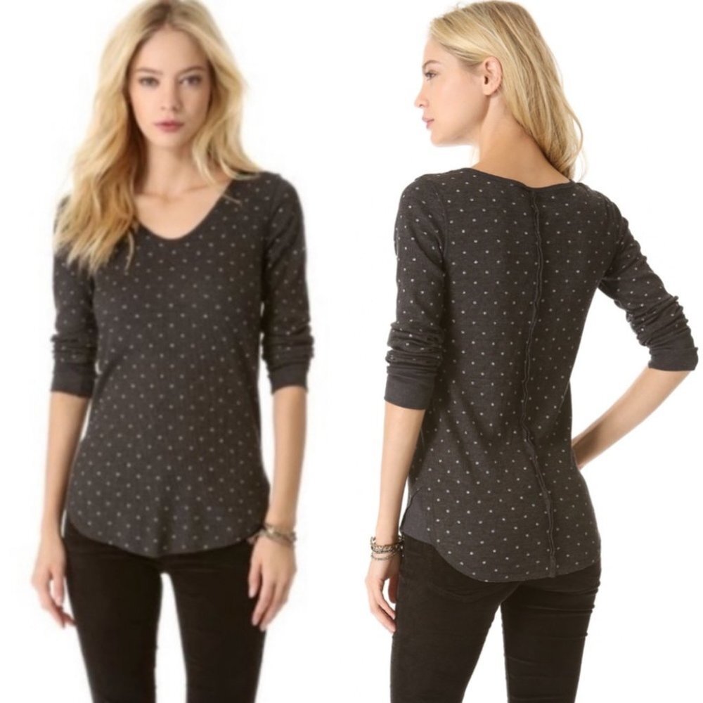Free People Printed Thermal Desperate Polka Dot Waffle Knit Size Small Bohemian
